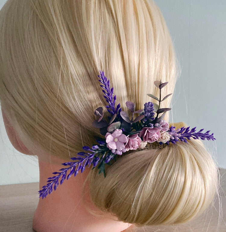 Lilac And Lavender Flower Hair Comb