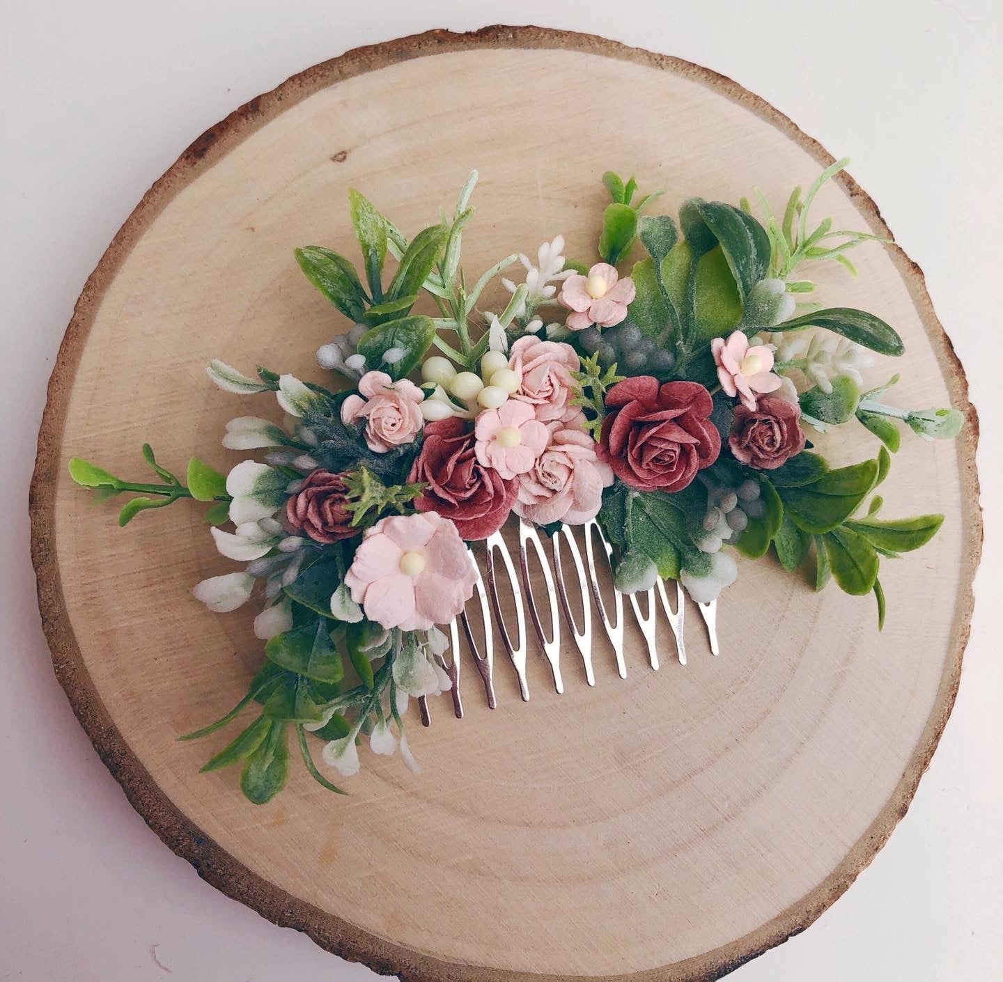 Dusky Pink And Blush Flower Hair Comb