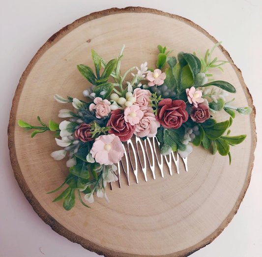Dusky Pink And Blush Flower Hair Comb