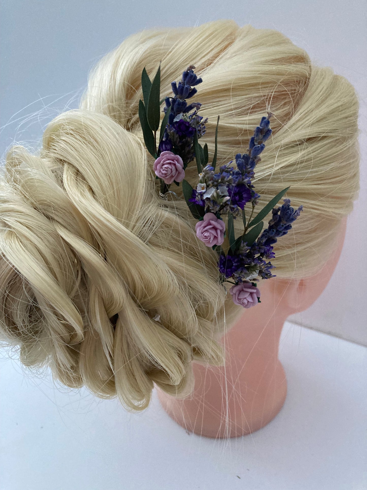 Lilac and Dried Eucalyptus Flower Hair Pins