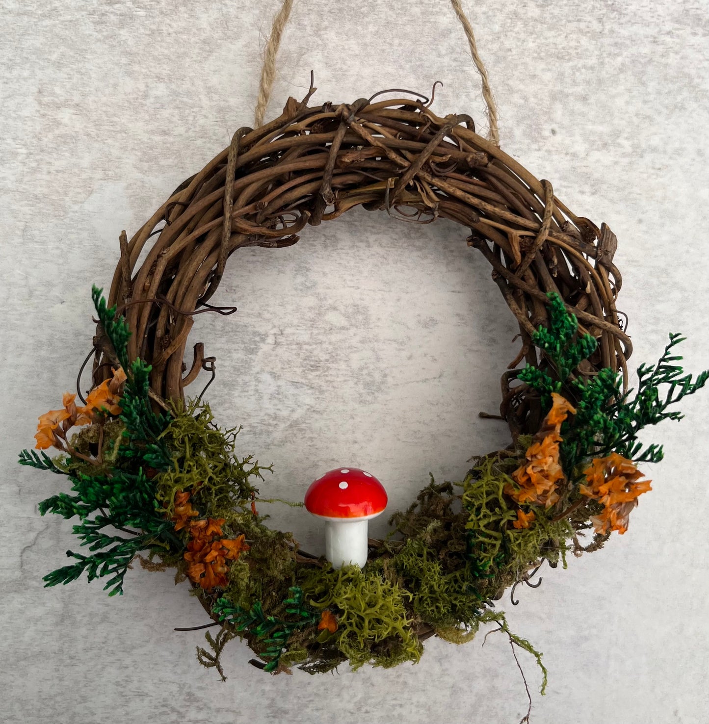 Mini Woodland toadstool mushroom dried flower wreath