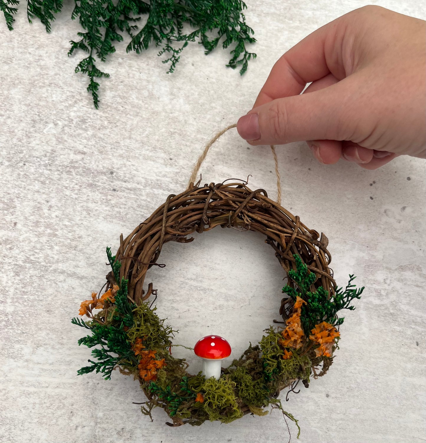 Mini Woodland toadstool mushroom dried flower wreath