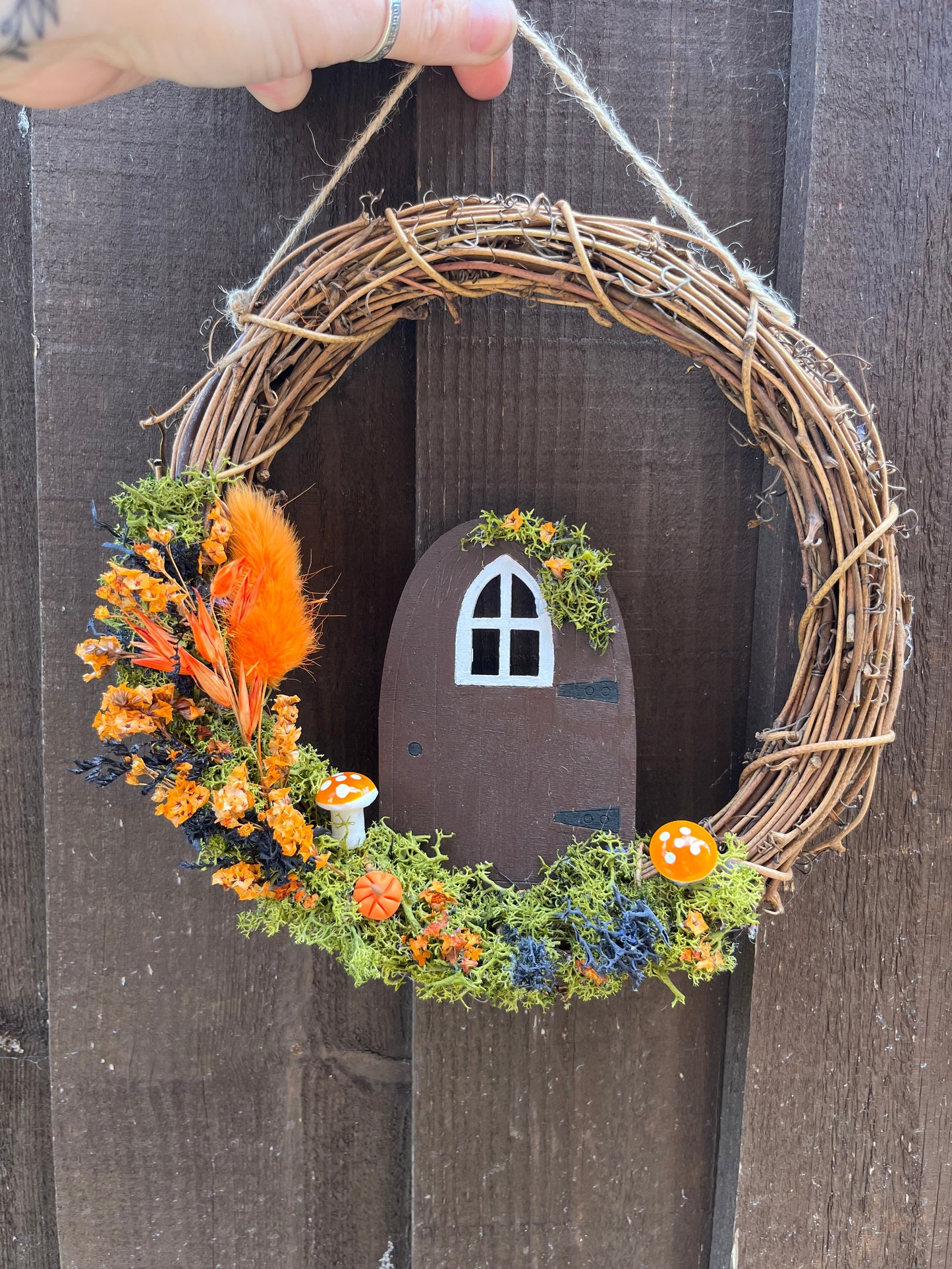 Autumn Fairy door wreath with dried flowers
