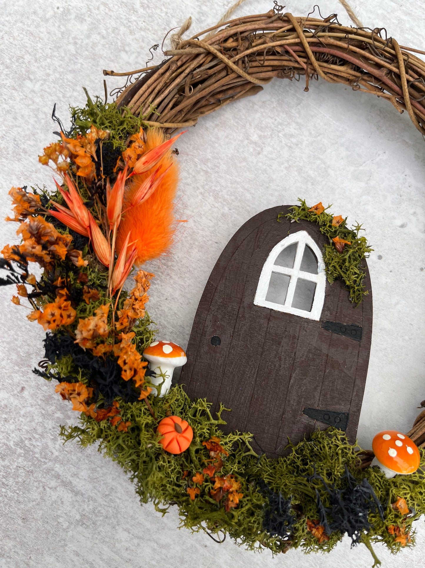 Autumn Fairy door wreath with dried flowers