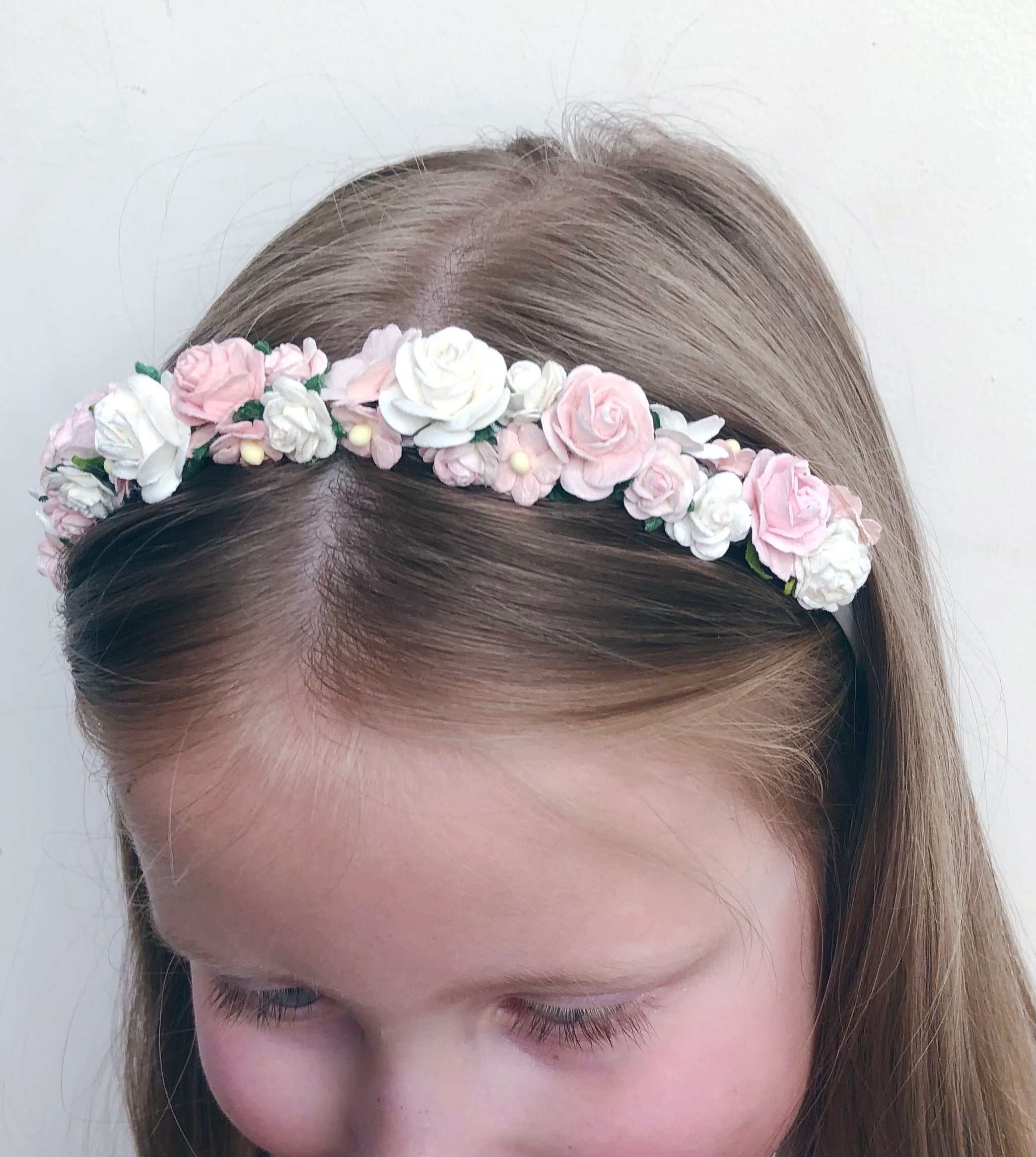 Blush and white flower girl headband 