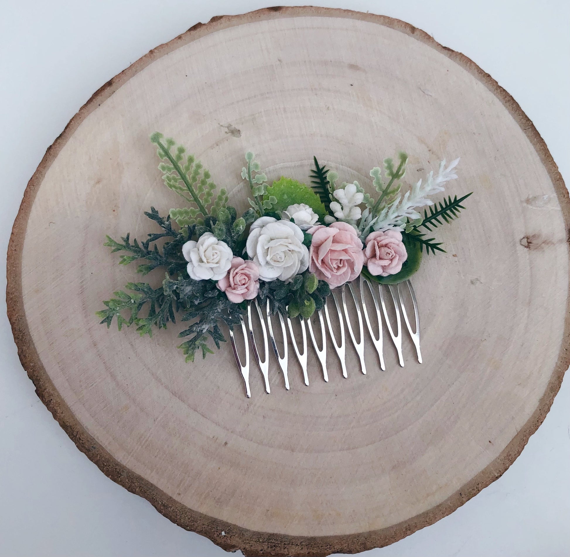 Blush pink flower bridal hair comb 