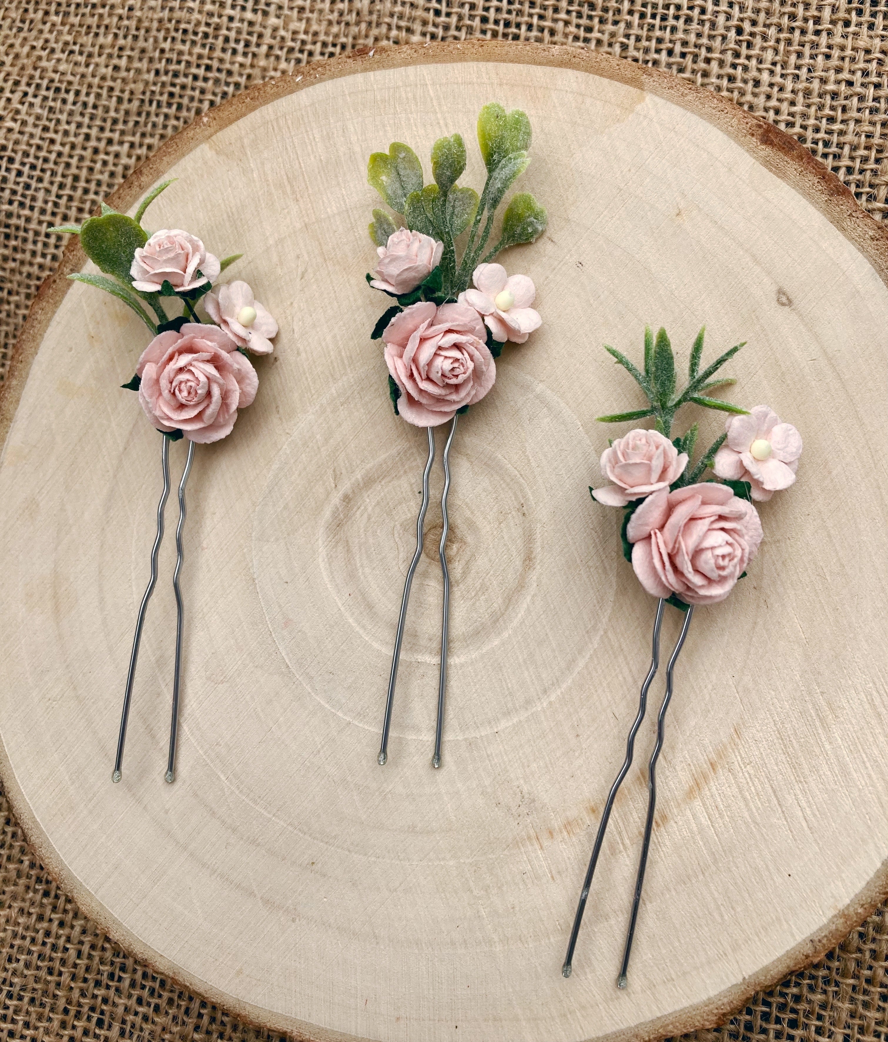 Blush pink flower hair pins 