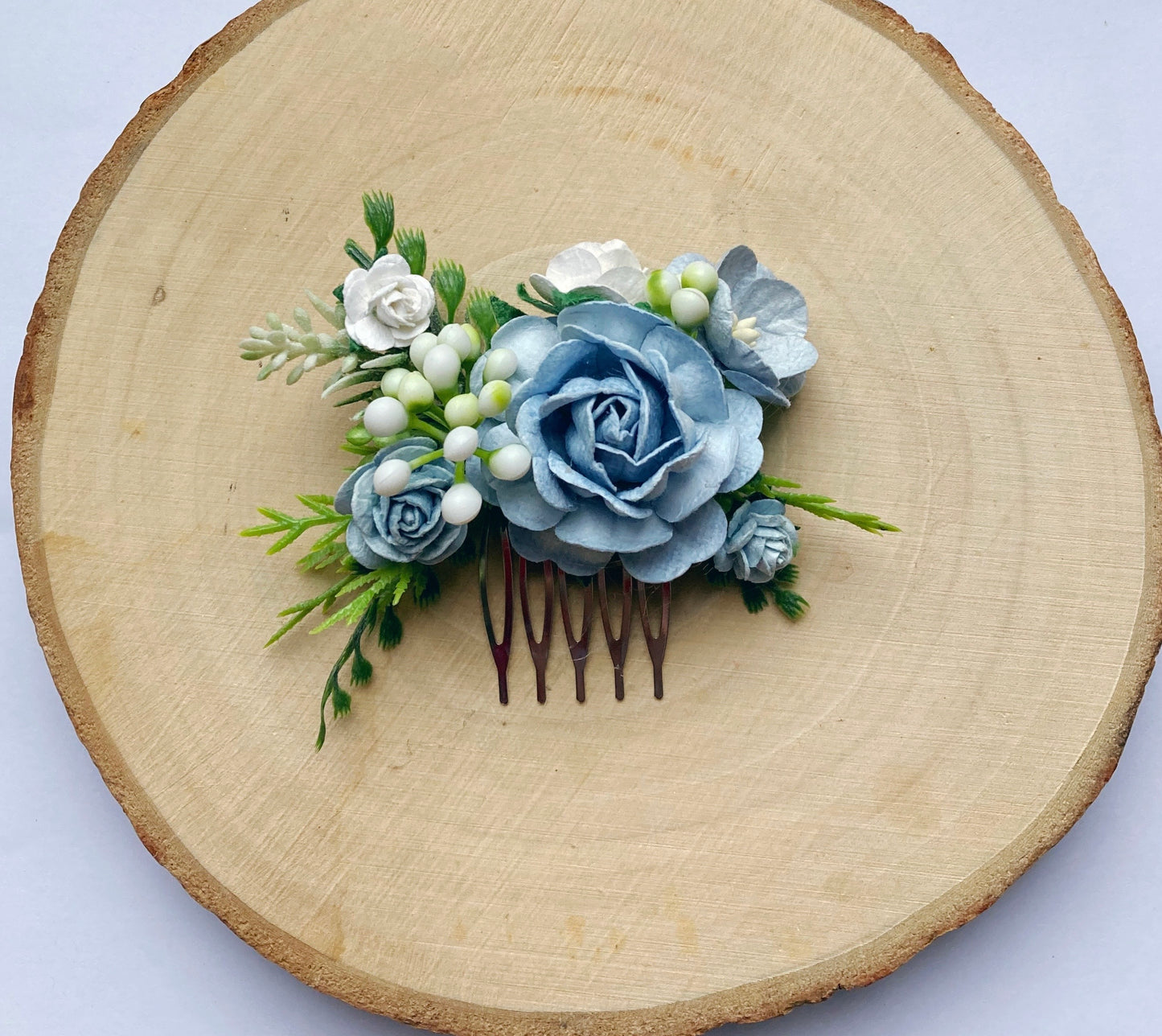 Dusty Blue Flower Hair Comb
