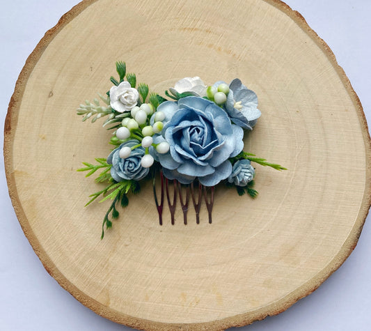 Dusty Blue Flower Hair Comb