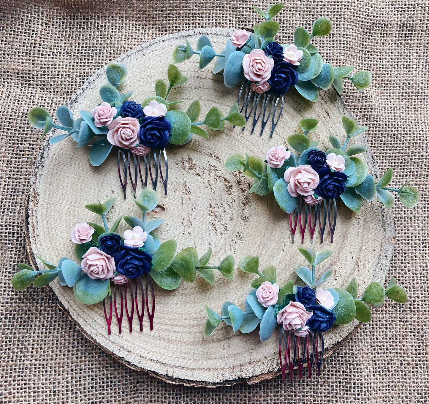 Navy And Blush Pink Flower Hair Comb
