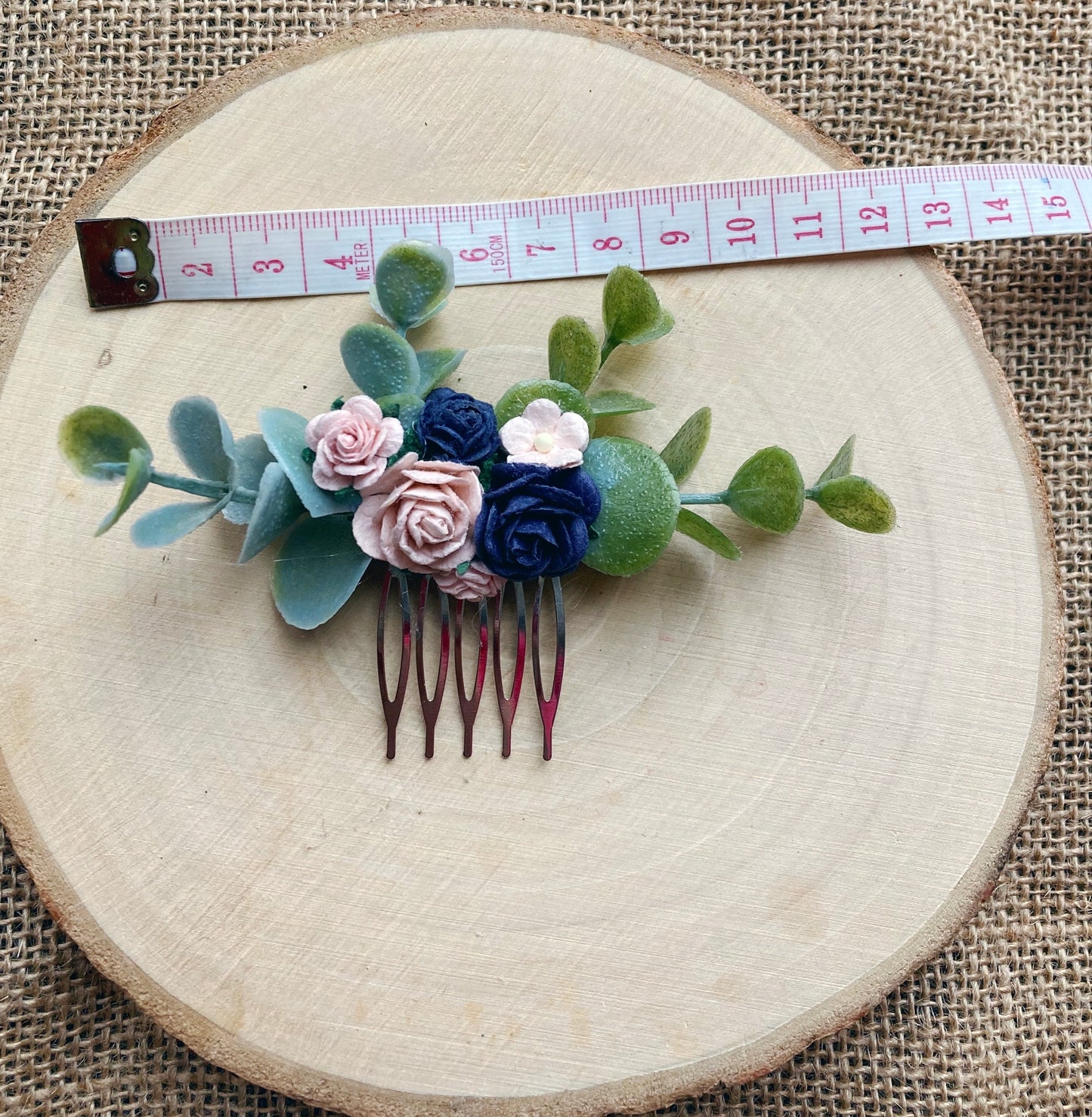 Navy And Blush Pink Flower Hair Comb