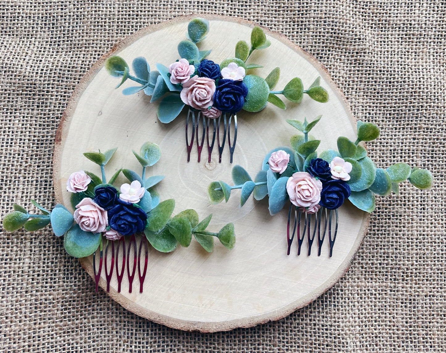 Blush and navy flower hair comb 