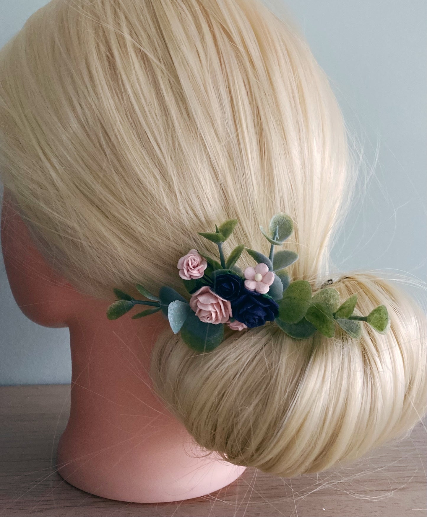 Navy And Blush Pink Flower Hair Comb