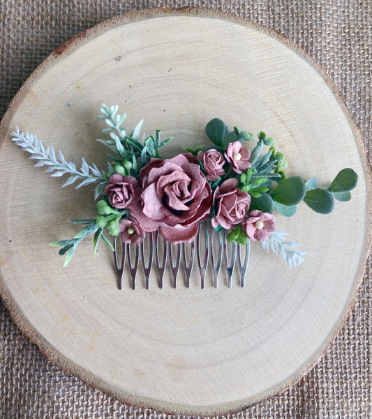 Dusky Pink Flower Hair Comb