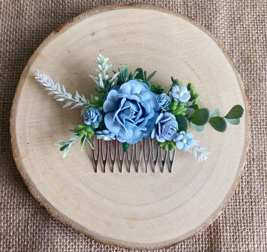 Dusky Blue Flower Hair Comb