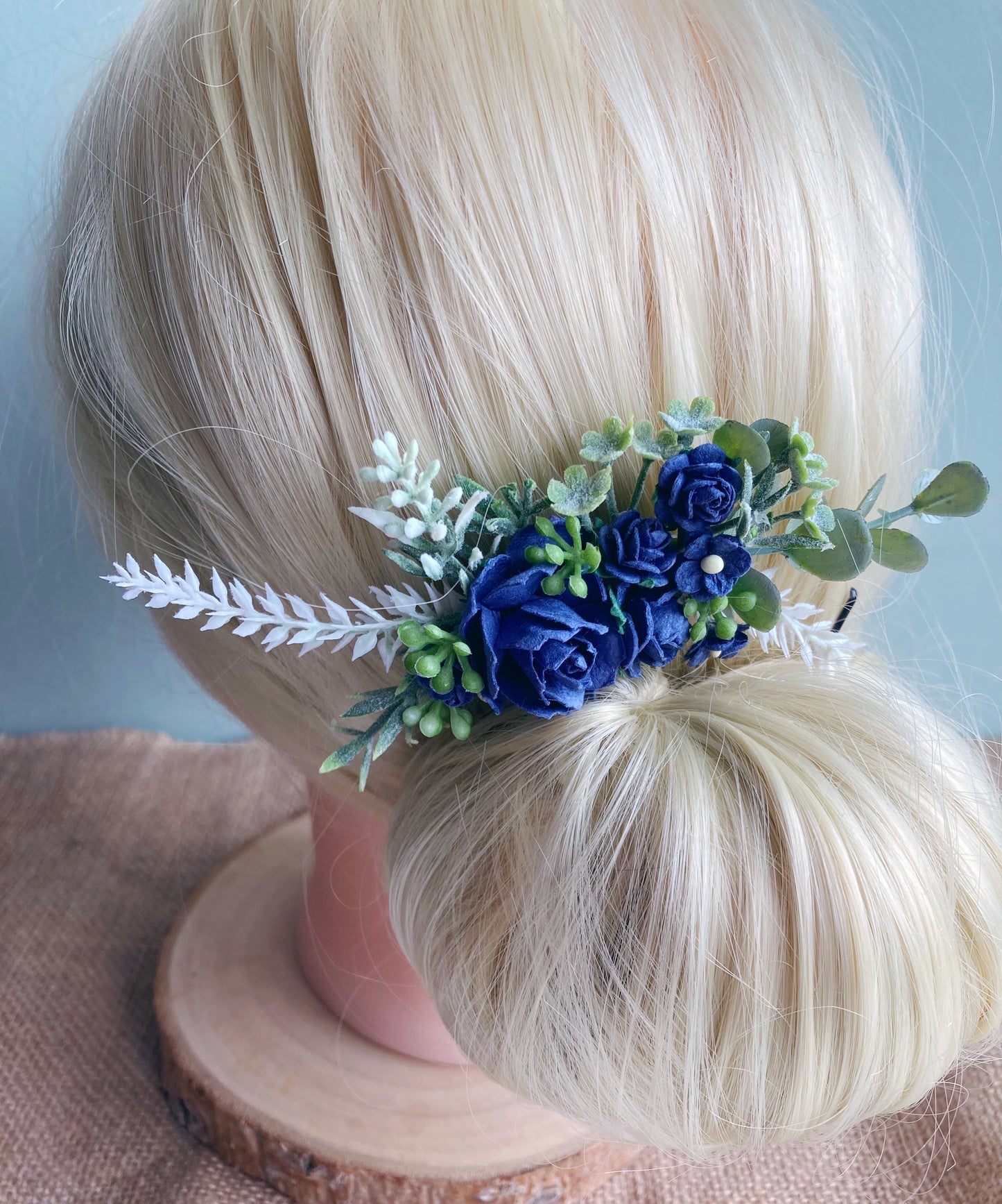 Navy Blue Flower Hair Comb