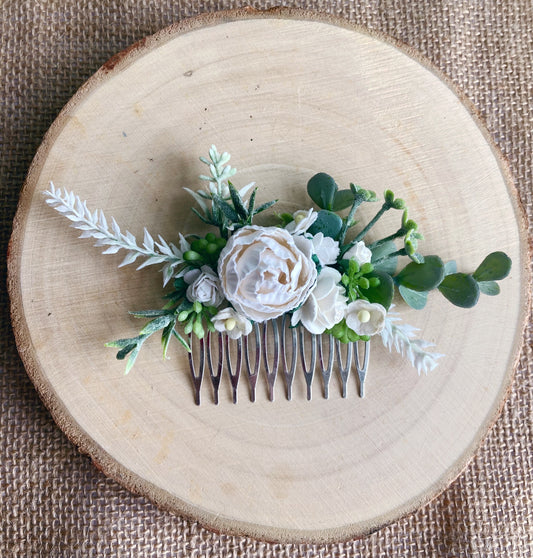 White bridal flower hair comb 