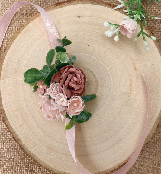 Pink flower wrist corsage 