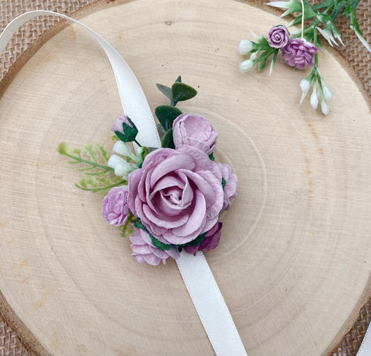 Lilac wedding  flower wrist corsage 