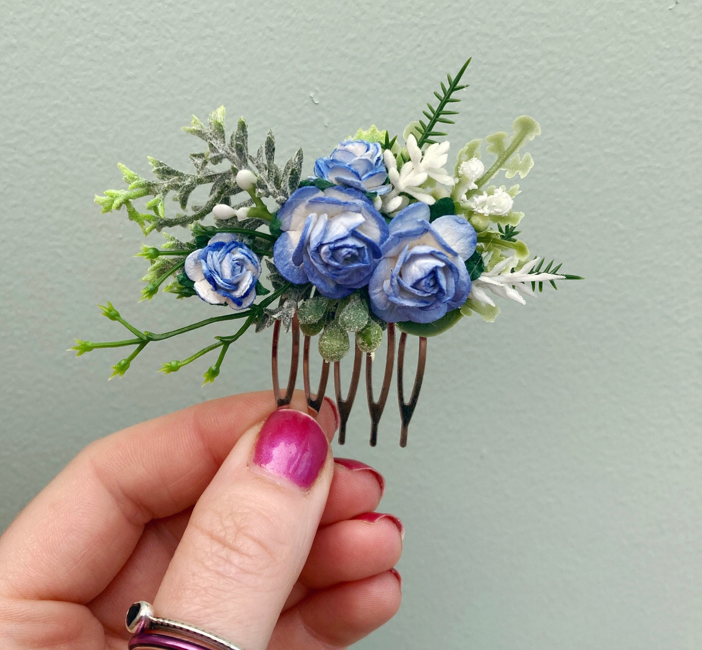 Blue And White Flower Hair Comb