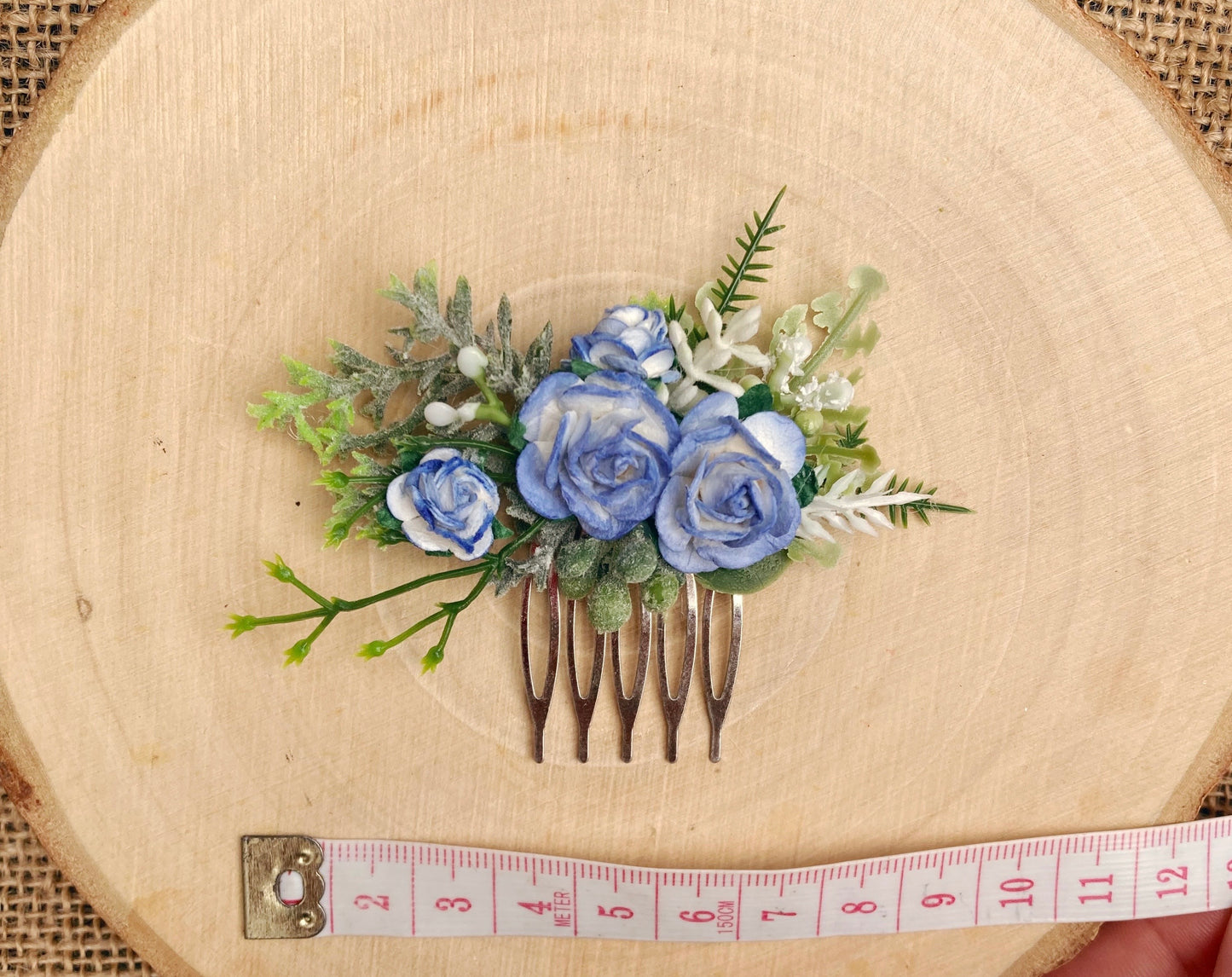 Blue And White Flower Hair Comb