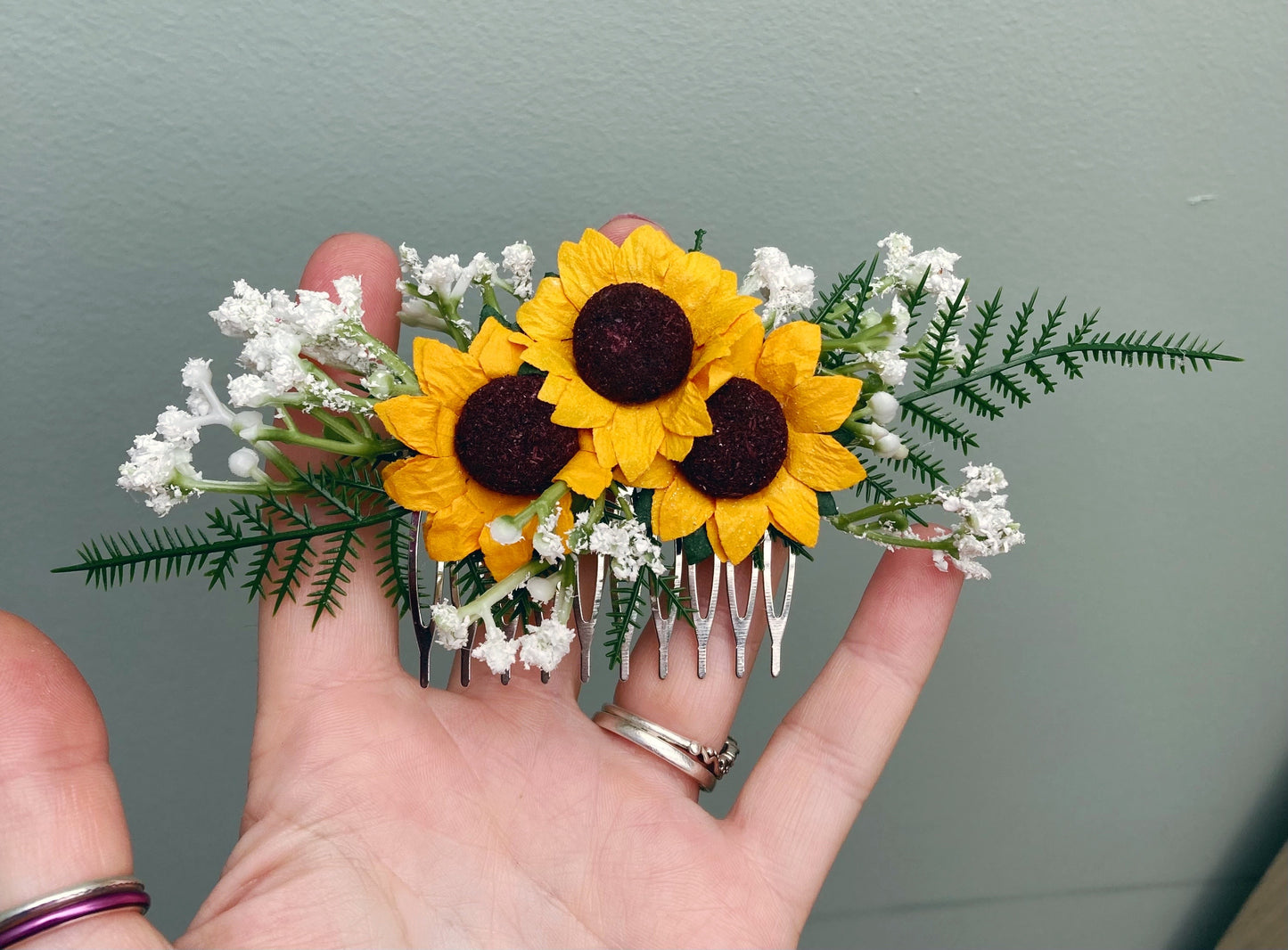 Sunflower and Gypsophila Hair Comb