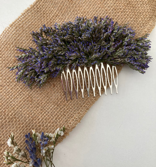 Dried Purple Limonium Flower Hair Comb