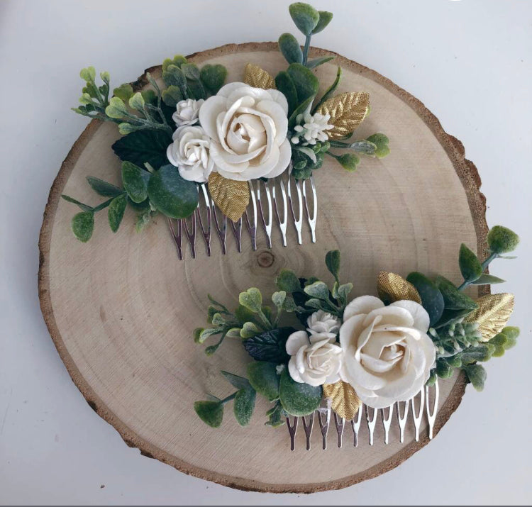 Gold and Ivory Flower Hair Comb