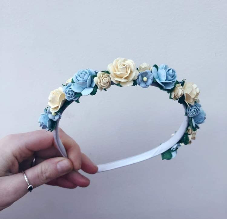 Dusky Blue and Lemon Flower Girl Headband