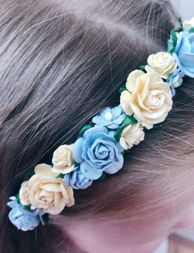 Dusky Blue and Lemon Flower Girl Headband