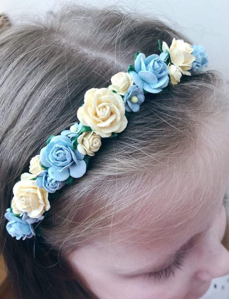 Dusky Blue and Lemon Flower Girl Headband