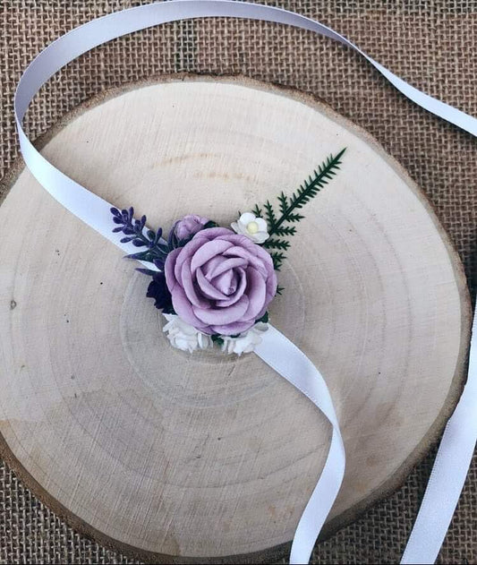 Lilac wedding flower wrist corsage 