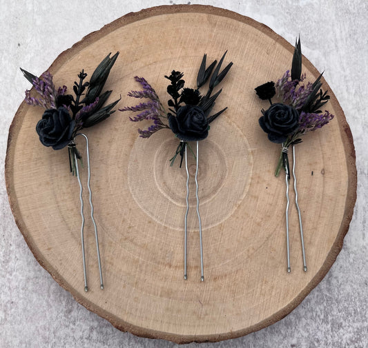 Black & Purple hair pins