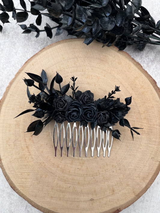 Black gothic flower hair comb