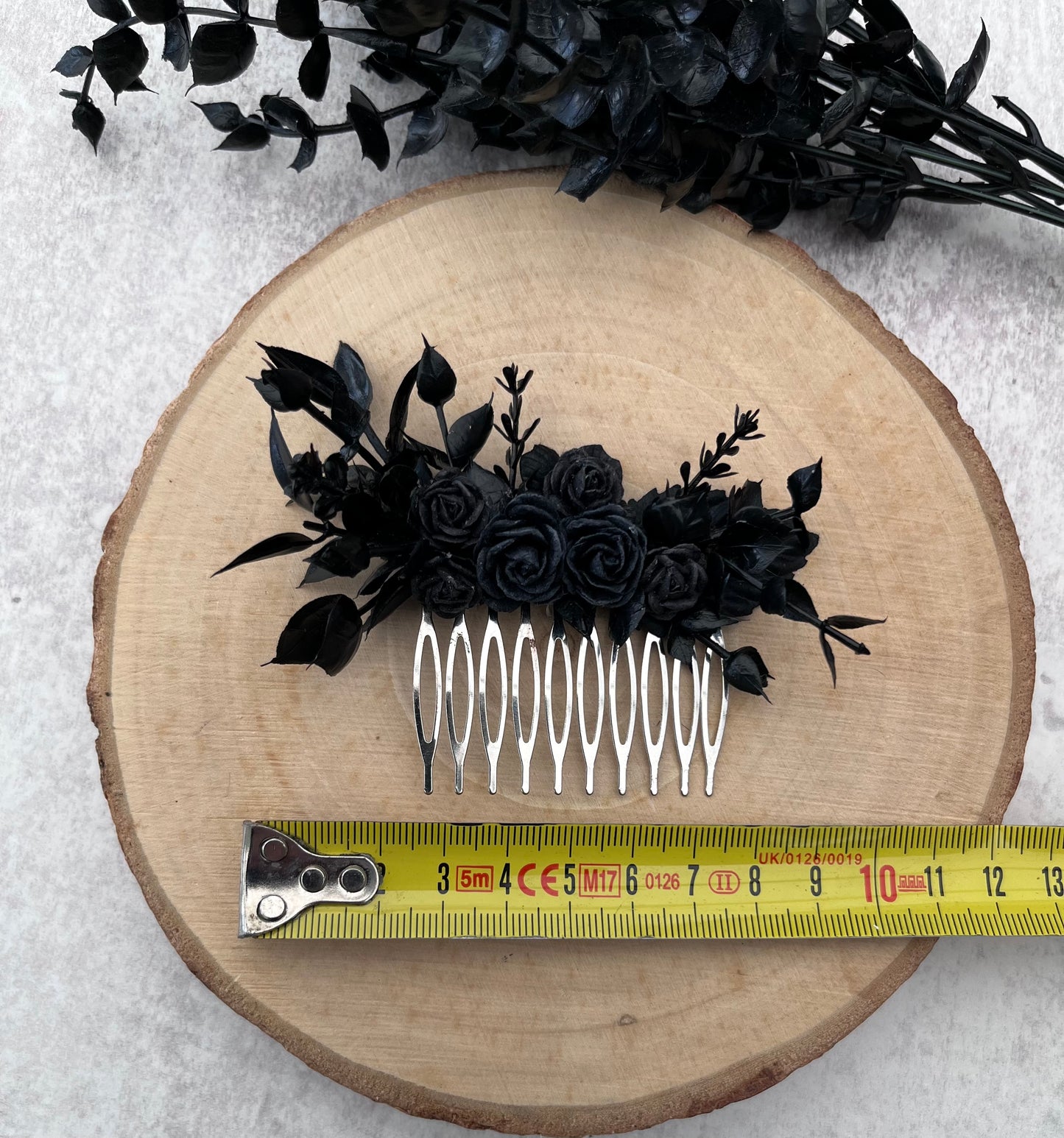 Black gothic flower hair comb