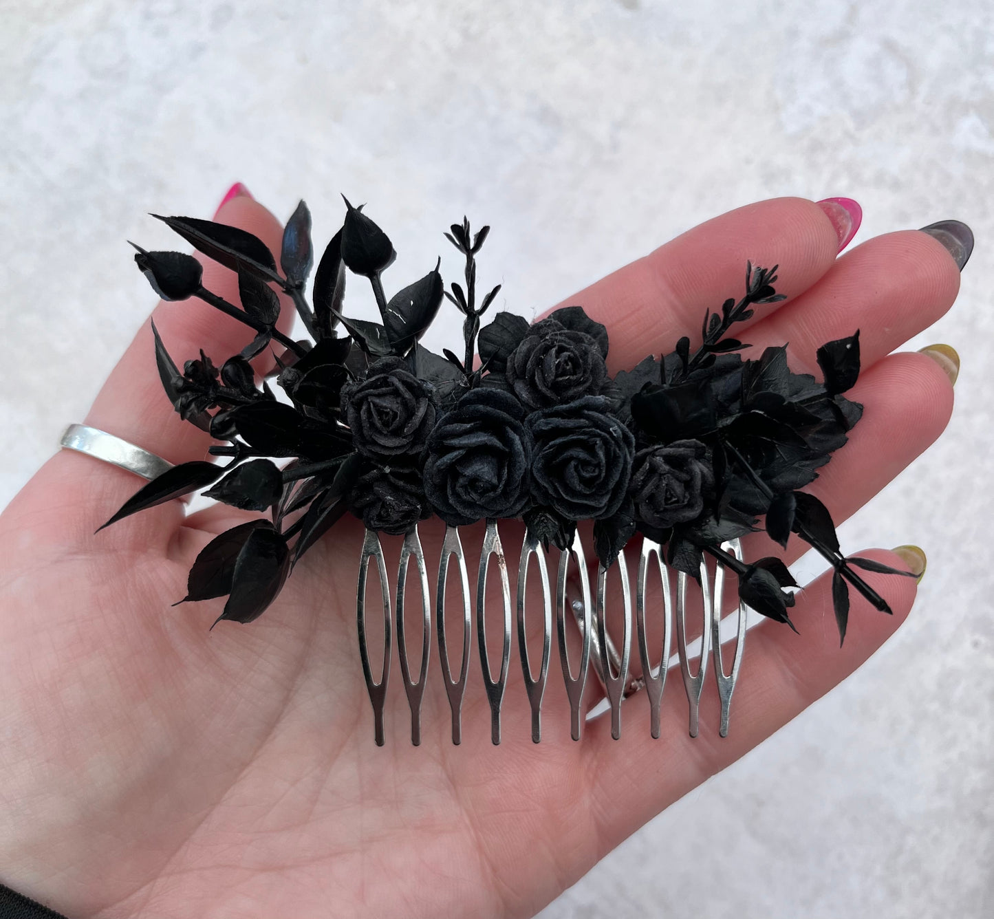 Black gothic flower hair comb