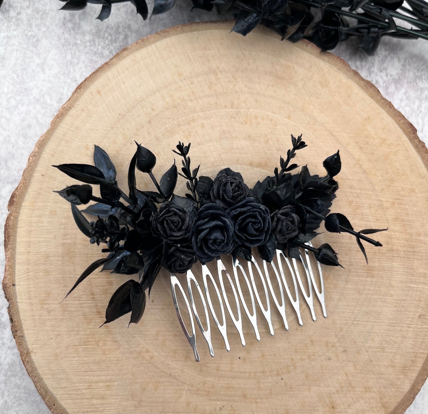 Black gothic flower hair comb