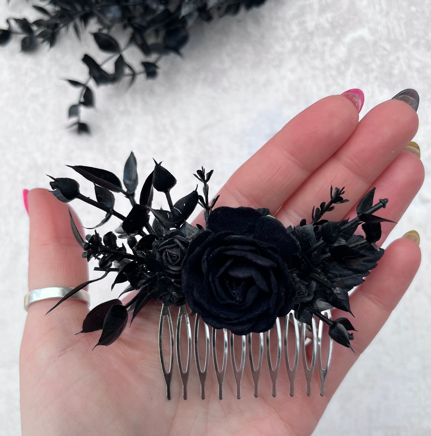 Gothic style black flower hair comb