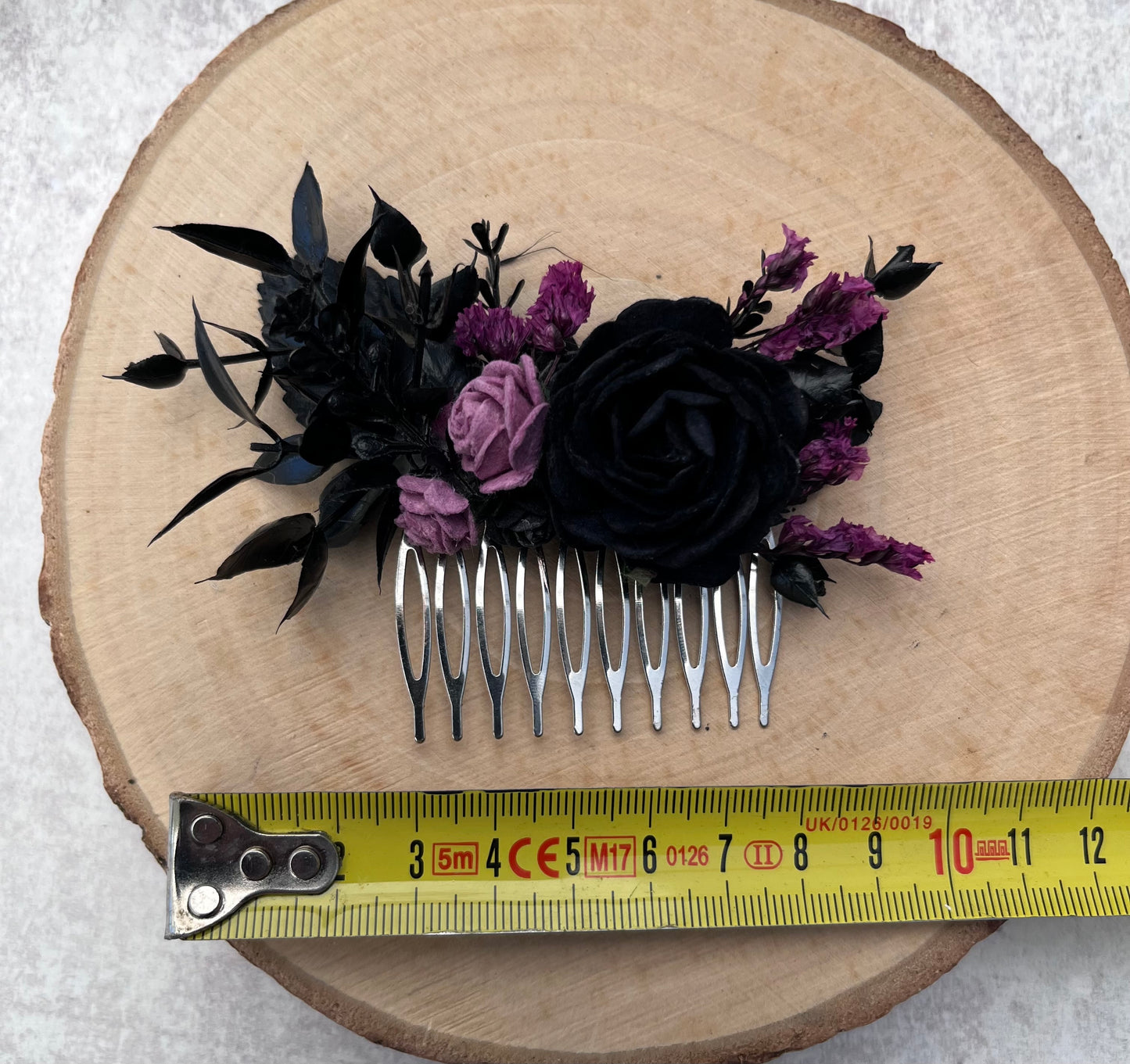 Gothic style black & purple flower hair comb