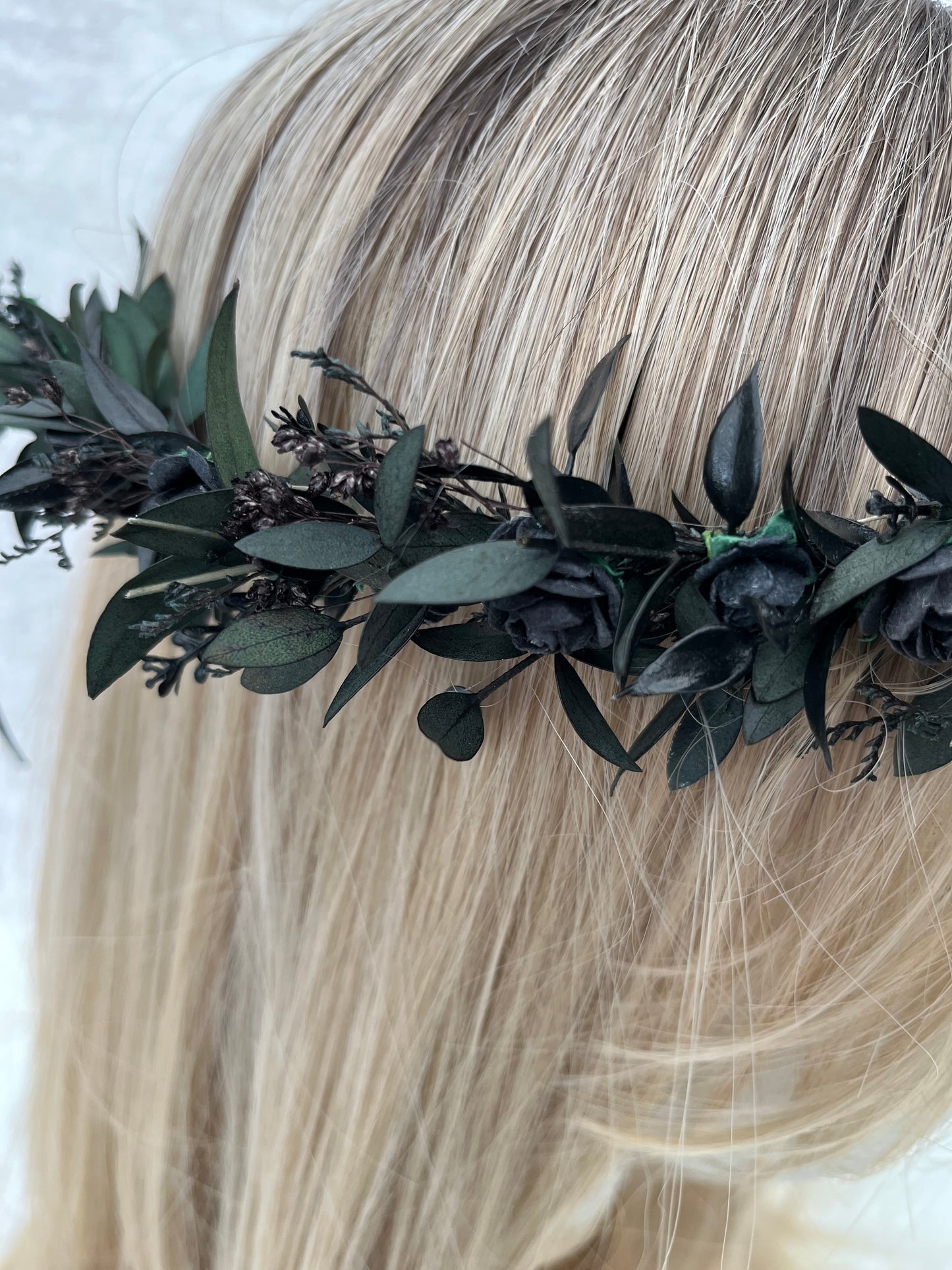 Gothic Black Dried Flower Crown