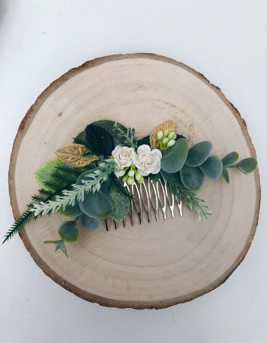 Gold and ivory flower hair comb 