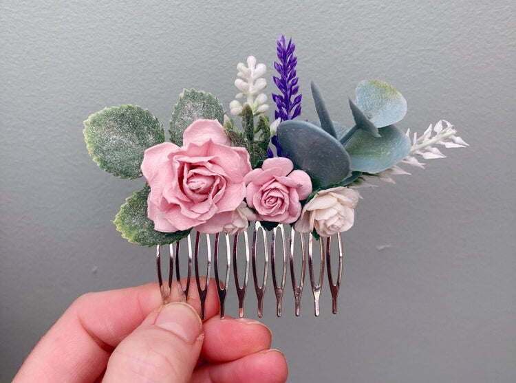 Blush Pink with Lavender Flower Hair Comb