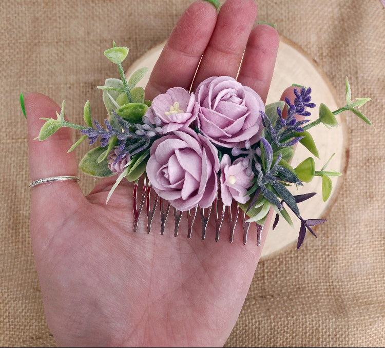 Shades Of Lilac and Lavender Flower Hair Comb