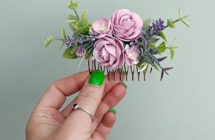 Shades Of Lilac and Lavender Flower Hair Comb