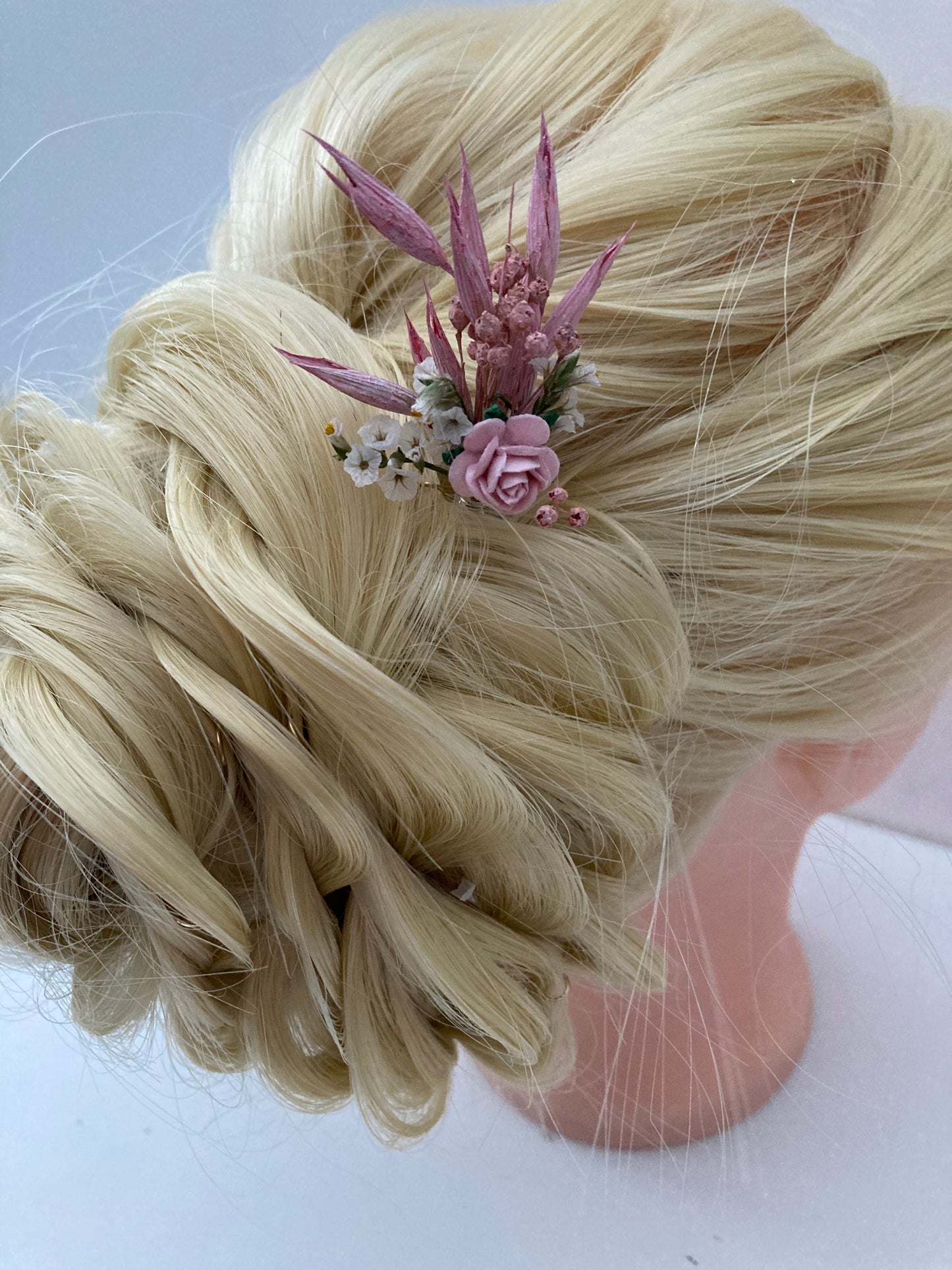 Pink Dried Flower Hair Pins