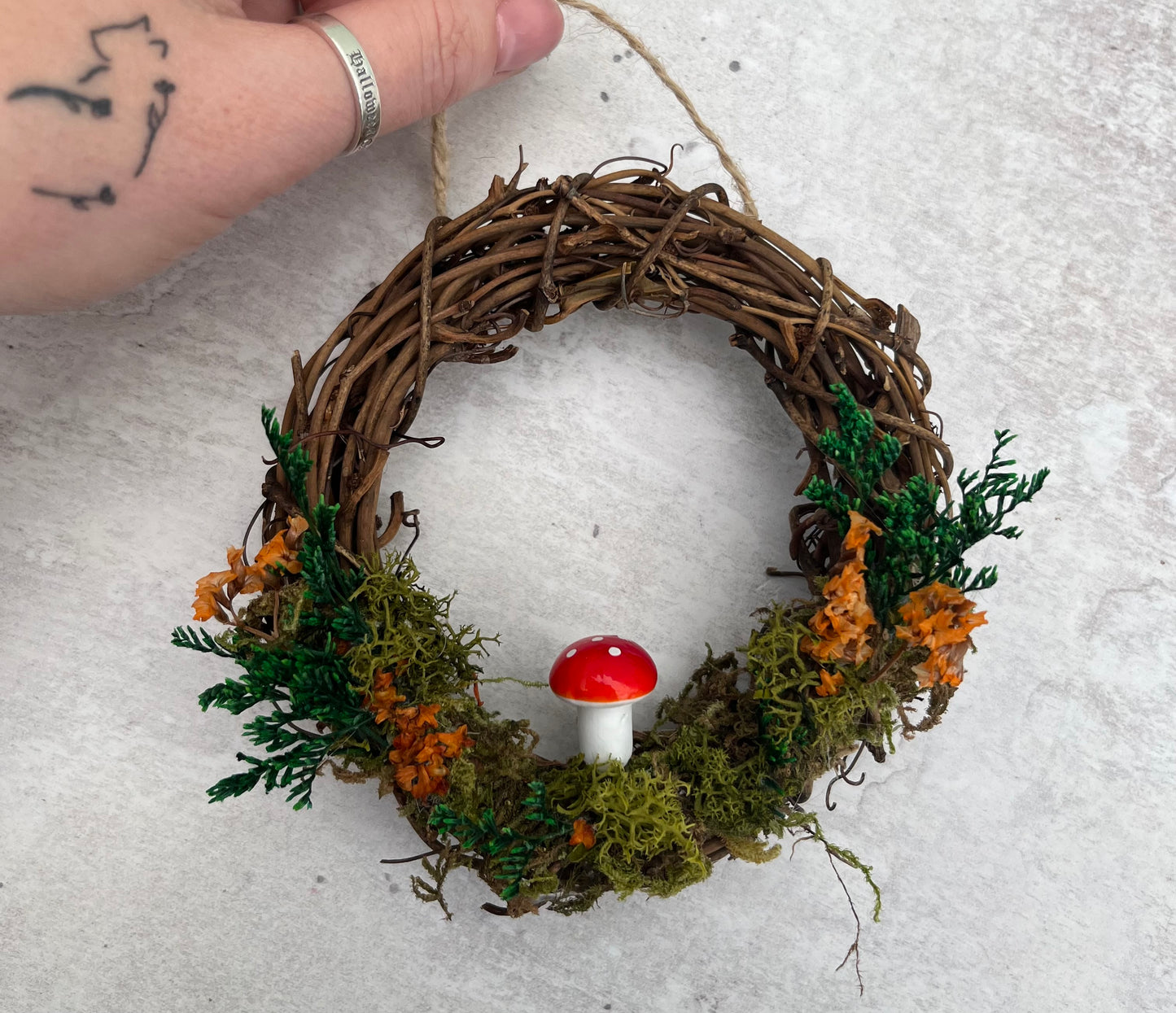 Mini Woodland toadstool mushroom dried flower wreath