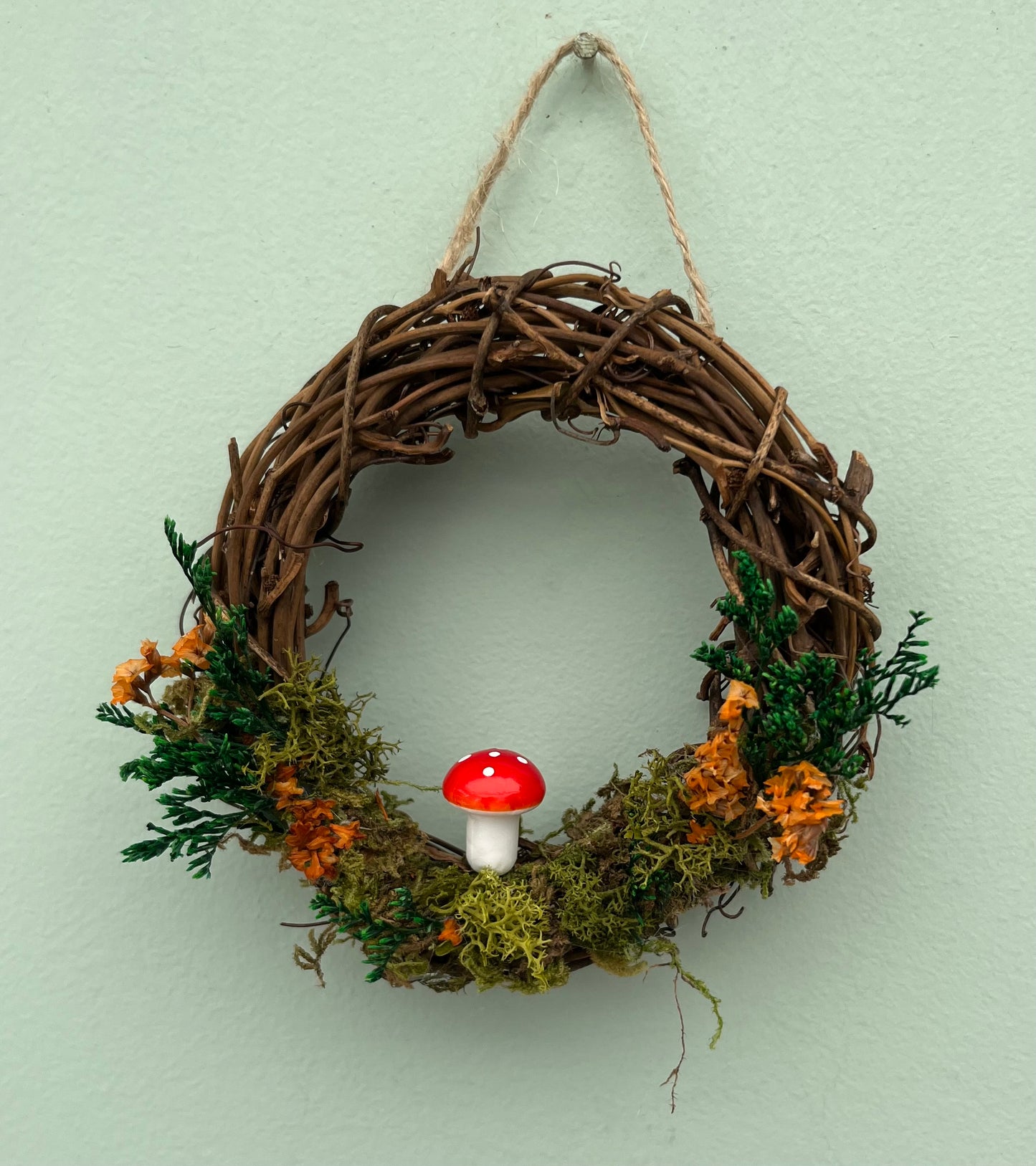 Mini Woodland toadstool mushroom dried flower wreath