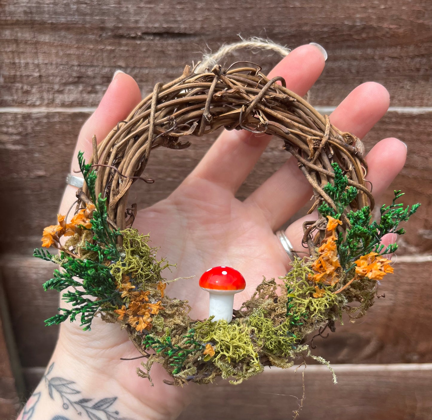 Mini Woodland toadstool mushroom dried flower wreath