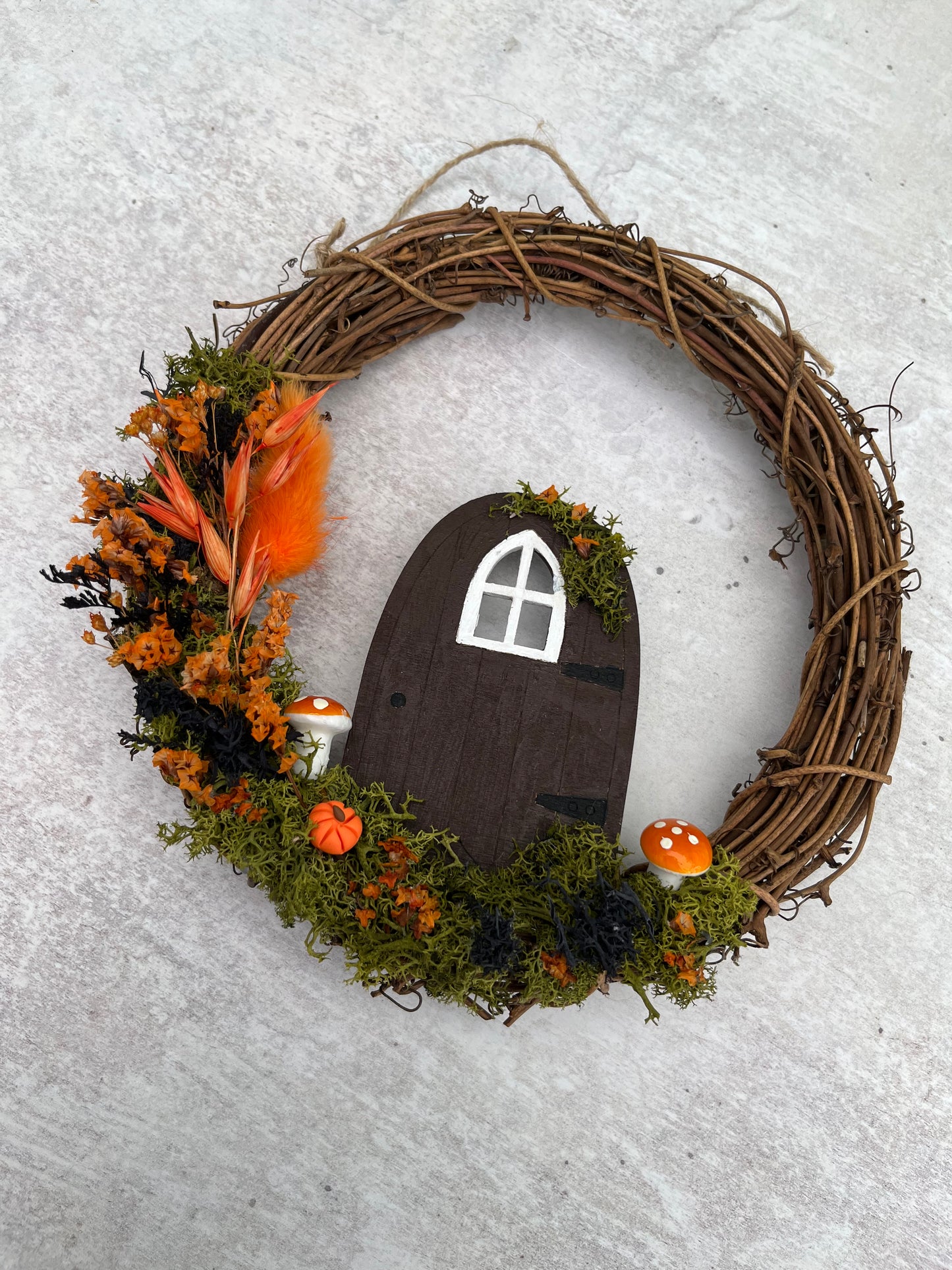 Autumn Fairy door wreath with dried flowers